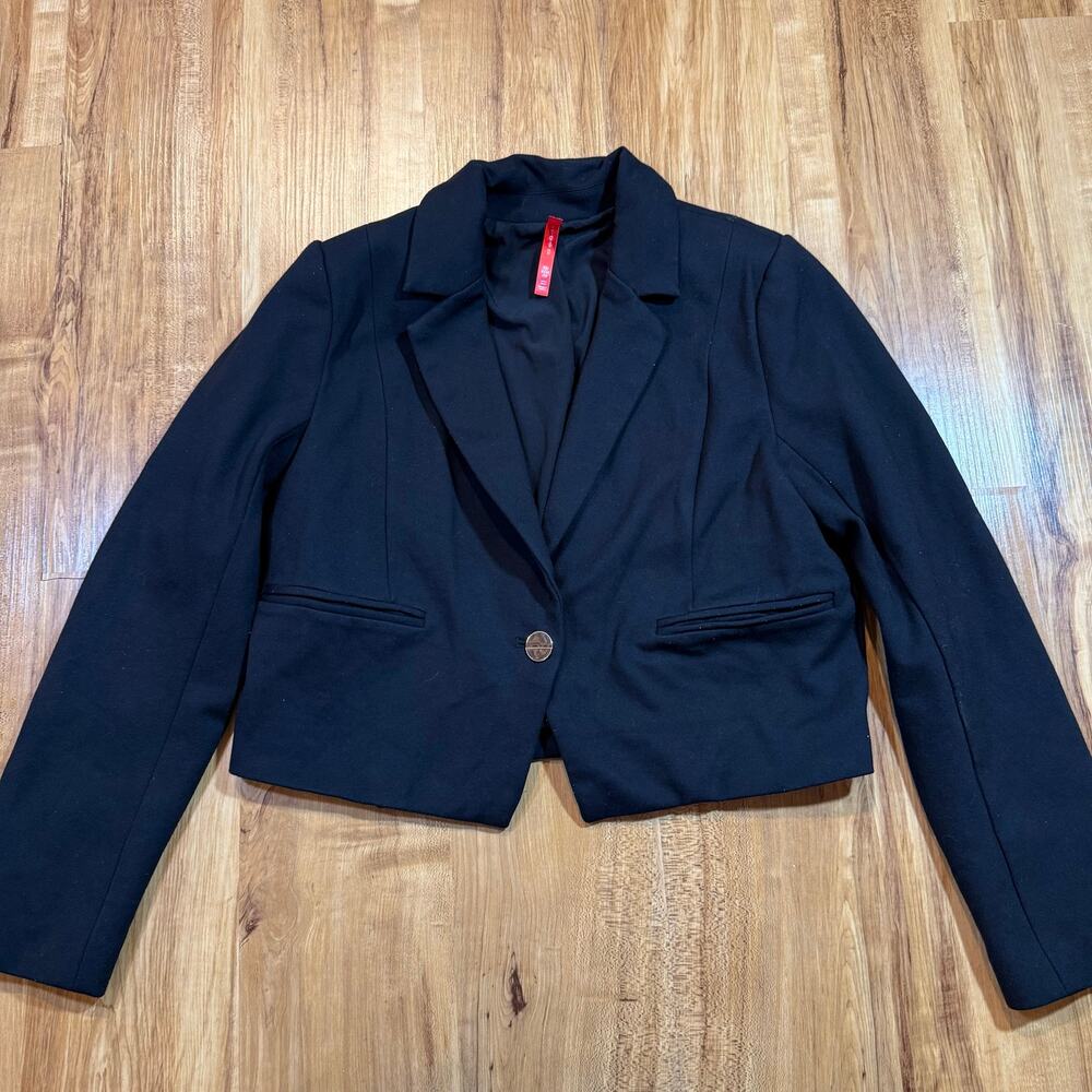Spanx Ponte Cropped Black Womens Single Button Office Workwear Blazer XS